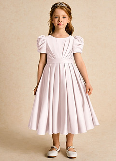 Azazie Miriam Abiti da Ragazza di Fiori Abito Principessa in Raso Opaco Plissettato Rosa Rossore image4