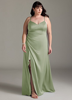 Azazie Marchella Robes de demoiselle d'honneur Robe Trapèze en Satin extensible Corset Vert Sauge image7