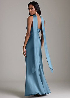 Azazie Saylor Brudtärnklänningar Klä av Sjöjungfru i Stretch Satin Axelbandslös Stålblå image8