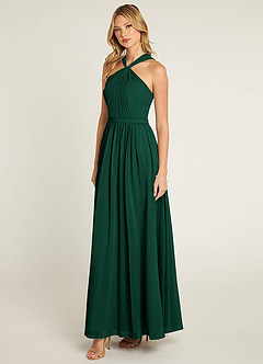 Azazie Jacey Bridesmaid Dresses Emerald A-Line Pleated Chiffon Dress image6