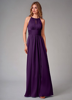 Azazie Bonnie Bridesmaid Dresses Grape A-Line Pleated Stretch Satin Dress image6