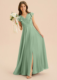 Azazie Anysa Junior Robe Trapèze en Mousseline de soie Rayé Matcha image3