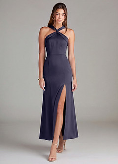 Azazie Rue Bridesmaid Dresses Stormy Mermaid Pleated Stretch Satin Dress image3