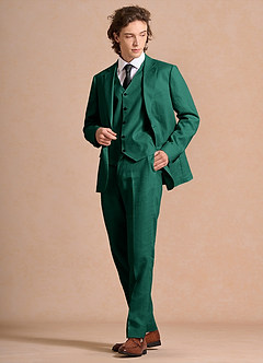 front Harrison Smaragd 3-teiliger Anzug aus 100 % Leinen