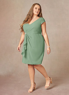 Azazie Nola Mother of the Bride Dresses Matcha Sheath V-Neck Pleated Chiffon Dress image8