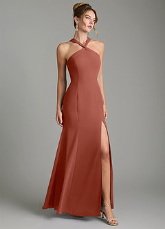 Azazie Rue Bridesmaid Dresses Auburn A-Line Halter Chiffon Dress image1