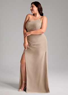 Azazie Eren Vestidos de damas de honor Vestido de Gris Pardo de Gasa de Corte Recto con Hombro unilateral image11