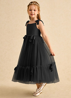 Azazie Jaci Flower Girl Dresses Black A-Line Spaghetti Strap Chiffon Dress image1