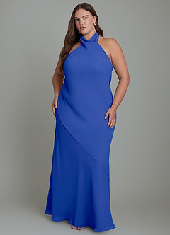 Azazie Velli Abiti da Damigella Abito Sirena in Chiffon Collo alto Blu Reale image1