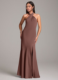 Azazie Lorena Bridesmaid Dresses Espresso Mermaid Pleated Chiffon Dress image4