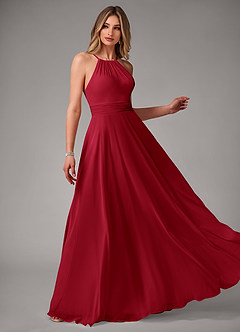 Azazie Amalia Bridesmaid Dresses Scarlet A-Line Pleated Chiffon Dress image4