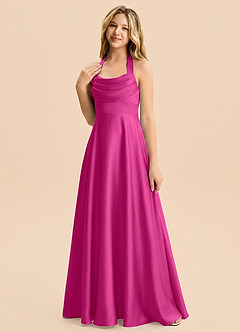 Azazie Kady Junior Fuchsia A-Line Sweetheart Neckline Stretch Satin Dress image5