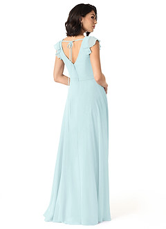 Azazie Claudine Bridesmaid Dresses Sea Glass A-Line Flutter Sleeve Chiffon Dress image5