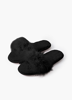 Cross Band Fuzzy Slippers