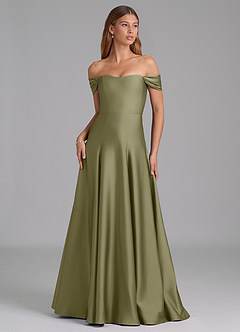 Azazie Seriana Bridesmaid Dresses Pistachio A-Line Off the Shoulder Stretch Satin Convertible Dress image1