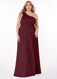 Azazie Brooke Bridesmaid Dresses Cabernet A-Line One Shoulder Mesh Dress image6