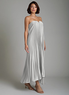 Azazie Rayna Bridesmaid Dresses Silver A-Line Strapless Stretch Satin Dress image5