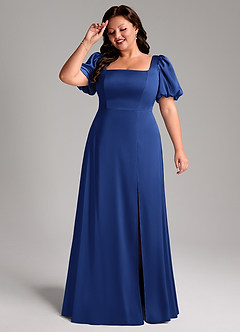Azazie Fyona Vestidos de damas de honor Vestido de Azul Real de Satén Elástico de Corte en A con Plisado image11