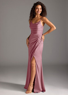 Azazie Deandra Brautjungfernkleider Meerjungfrau-Linie Plissee Stretch-Satin Kleid Vintage Mauve image1