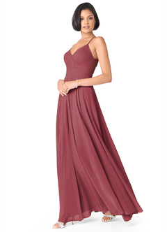 Azazie Avelina Bridesmaid Dresses Merlot A-Line V-Neck Pleated Chiffon Dress image3