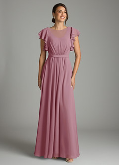 Azazie Daphne Modest Bridesmaid Dresses A-Line Ruffled Chiffon Floor-Length Dress image1