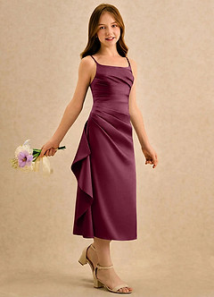 Azazie Canna Girls Formal vestidos de niña de las flores Vestido de Mora de Satén Elástico de Corte en A con Plisado image3