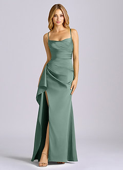 Azazie Sarai Brautjungfernkleider Etui Korsett Stretch-Satin Kleid Eukalyptus image3