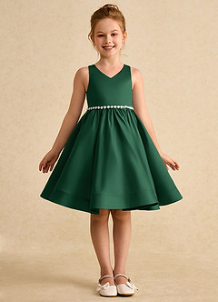 Azazie Julietta Flower Girl Dresses Dark Green Ball-Gown Convertible Tulle Dress image9