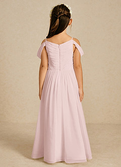 Azazie Chelle Robe Demoiselle D'honneur Fillette Robe Trapèze en Mousseline de soie Plissé Rose Pâle image2