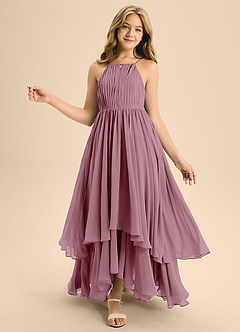 Azazie Elliora Junior Robe Trapèze en Mousseline de soie Plissée Mauve Vintage image1