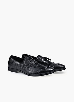 front Men's Croc-Embossed Leather Tassel Loafers