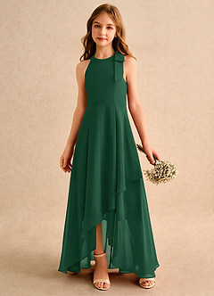 Azazie Boop Girls Formal Blumenmädchenkleider A-Linie Schleifen Chiffon Kleid Dunkelgrün image4