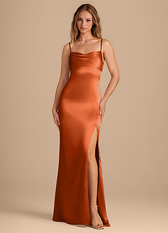 Azazie Camila Bridesmaid Dresses Burnt Orange Sheath Sweetheart Neckline Metallic Satin Dress image6