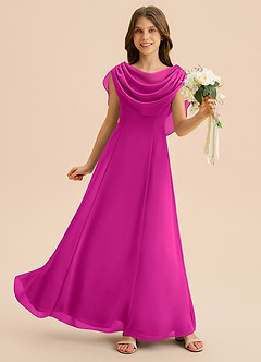 Azazie Lambie Junior Fuchsia A-Line Pleated Chiffon Dress image3