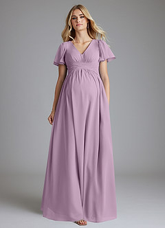 Azazie Verna Maternity Bridesmaid Dresses A-Line V-Neck Ruched Chiffon Floor-Length Dress image4