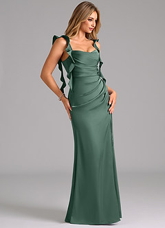 Azazie Jessamine Bridesmaid Dresses Eucalyptus A-Line Corset Stretch Satin Dress image4