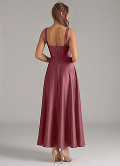 Azazie Shaude Bridesmaid Dresses Desert Rose A-Line Pleated Stretch Satin Dress image6