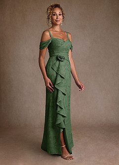 Azazie Irene Mother of the Bride Dresses Eucalyptus A-Line Off the Shoulder Floral Burnout Dress image5