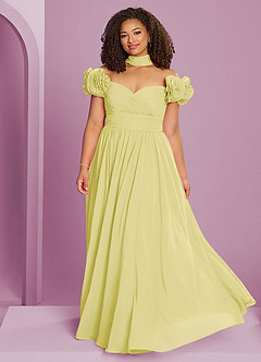 Barbie ♥ Azazie Bridesmaid Dresses Lemon Sorbet A-Line Off the Shoulder Chiffon Convertible Dress image15