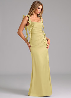 Azazie Jessamine Bridesmaid Dresses Lemon Sorbet A-Line Corset Stretch Satin Dress image4