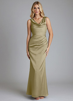 Azazie Tallie Bridesmaid Dresses Moss Green Mermaid Pleated Stretch Satin Dress image9