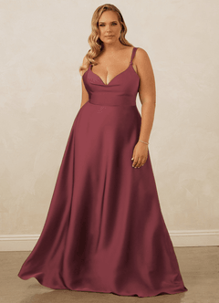 Christian Siriano Bridal for Azazie 1001 Robes de demoiselle d'honneur Robe Trapèze en Satin extensible Encolure en Forme de Cœur Merlot image11