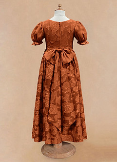 Azazie Joss Flower Girl Dresses Burnt Orange A-Line with Sleeves Floral Burnout Dress image5