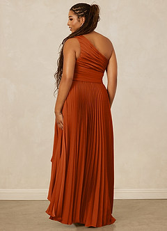 Christian Siriano Bridal for Azazie 1008 Bridesmaid Dresses Burnt Orange A-Line One Shoulder Stretch Satin Dress image10