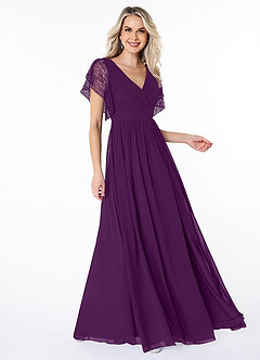 Azazie Zella Bridesmaid Dresses Grape A-Line Lace Chiffon Dress image3