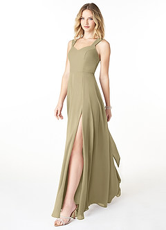Azazie Julie Robes de demoiselle d'honneur Robe Trapèze en Mousseline de soie Encolure en Forme de Cœur Vert Mousse image3