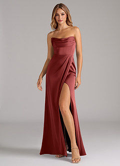 Azazie Johana Bridesmaid Dresses Terracotta Mermaid Off the Shoulder Stretch Satin Convertible Dress image6