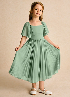 Azazie Gisele Abiti da Ragazza di Fiori Abito A-Line in Chiffon Plissettato Matcha image5
