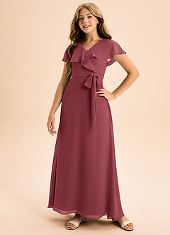 Azazie Lainey Junior Abito A-Line in Chiffon Con Tasche Merlot image5