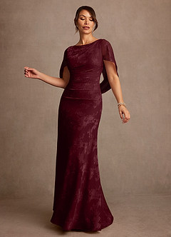 Azazie Belladonna Mother of the Bride Dresses Cabernet Mermaid Pleated Floral Burnout Dress image4